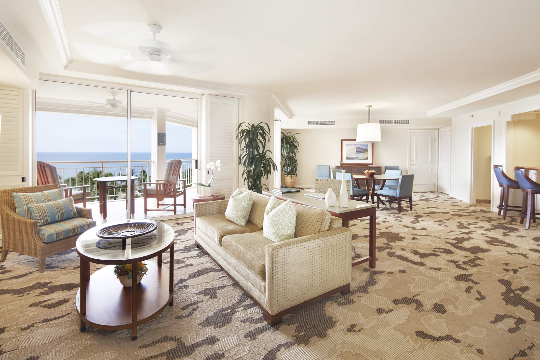 seating area in Signature suite overlooking the ocean