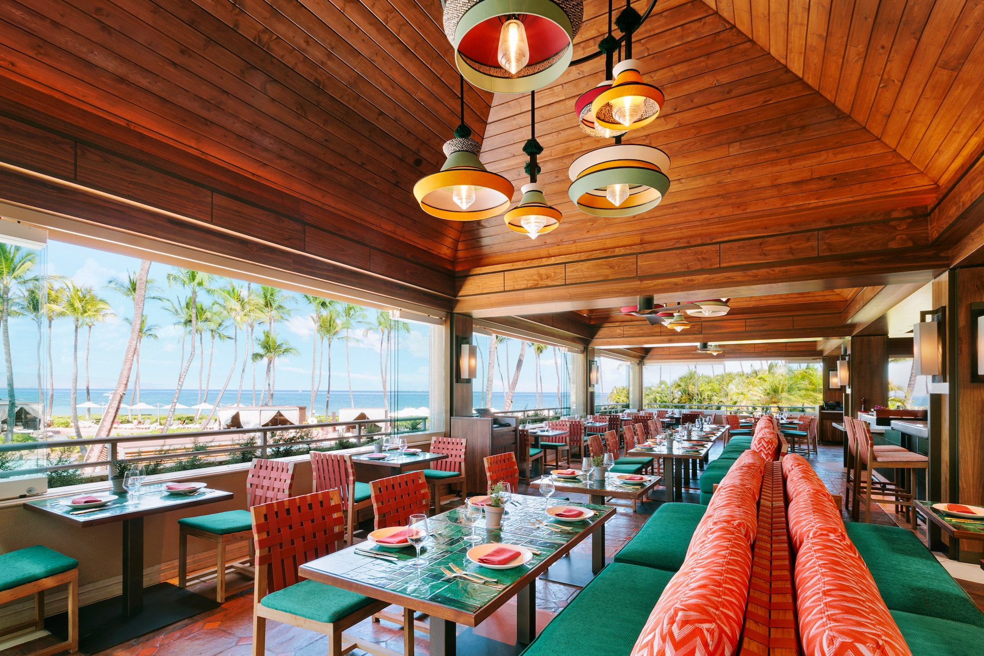 A semi-indoor patio at Olivine Restaurant