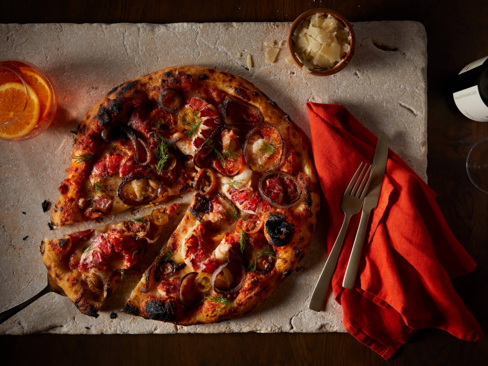 pizza on cement placement