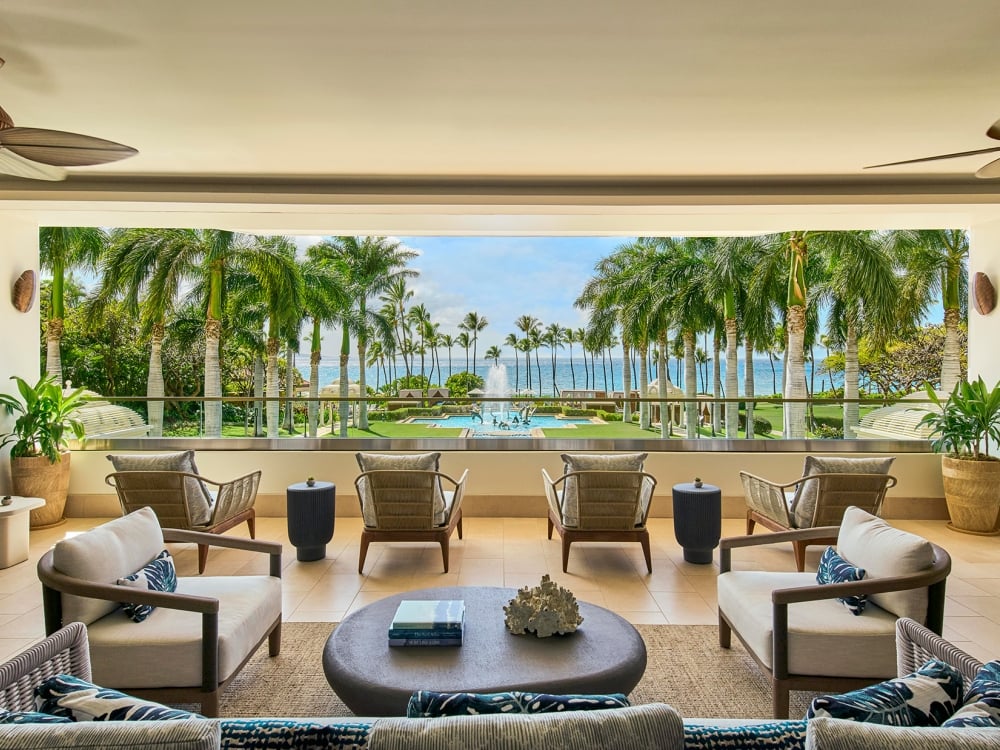 the lounge looking out onto the trees and ocean