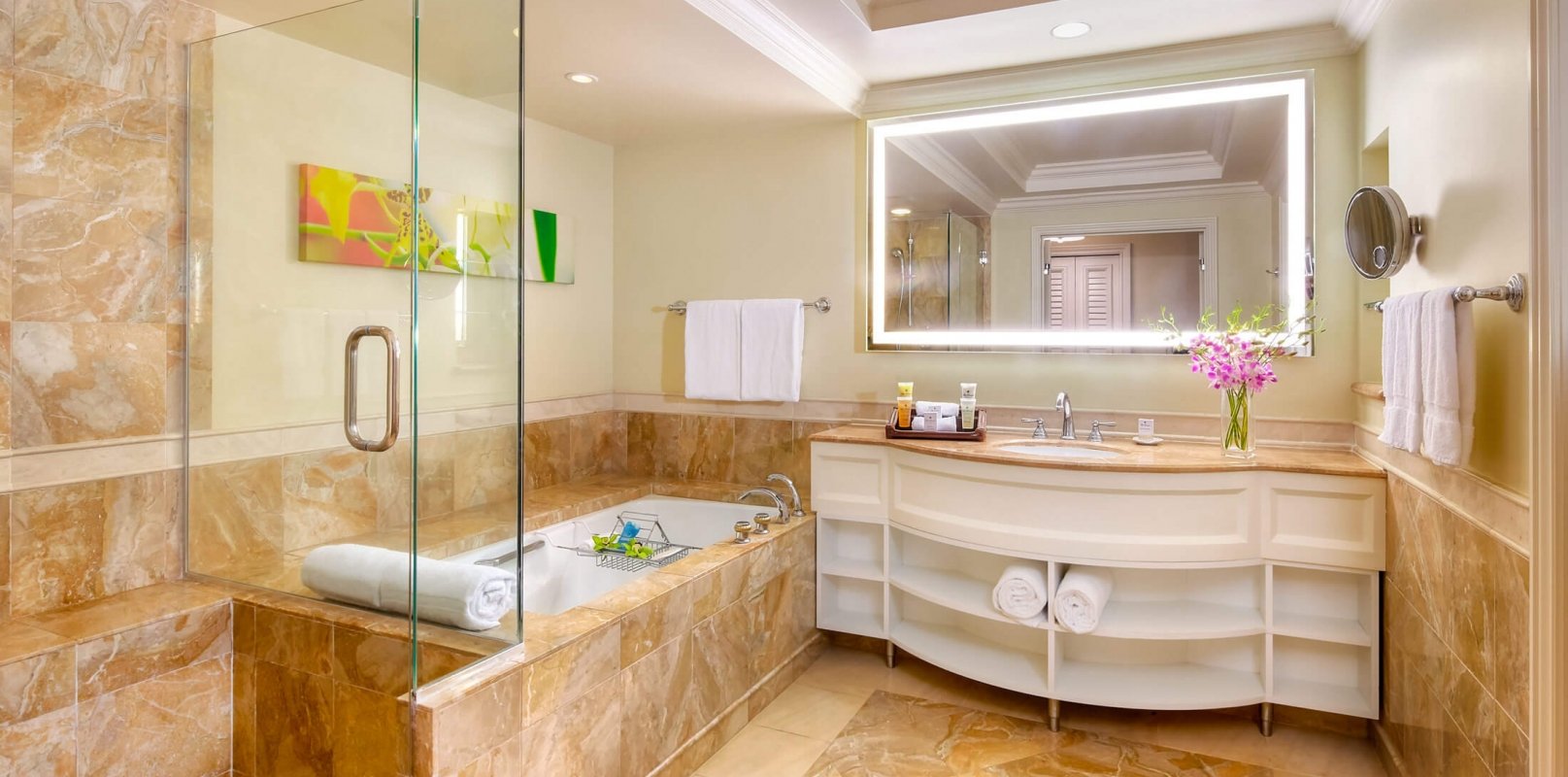 walk in shower, tub and sink in Signature Suite bathroom