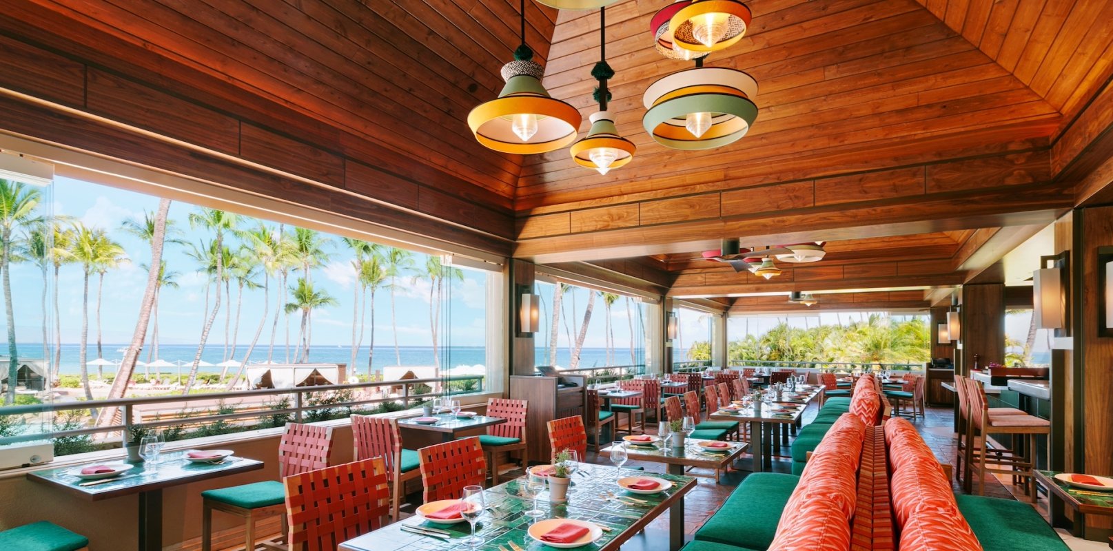 A semi-indoor patio at Olivine Restaurant