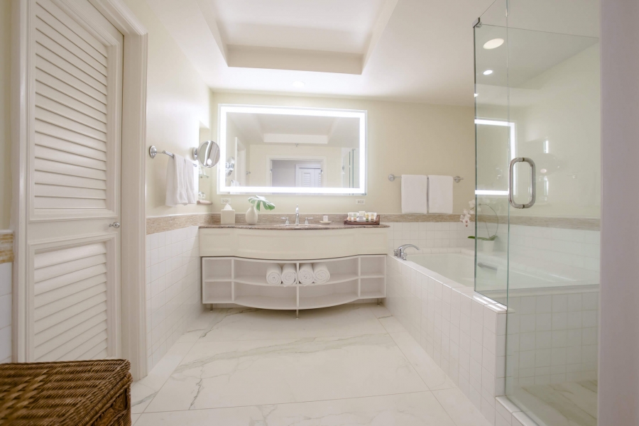 walk in shower, tub and sink in Signature Suite bathroom