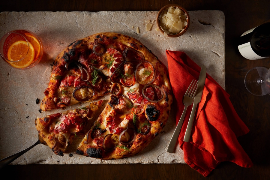 pizza on cement placement