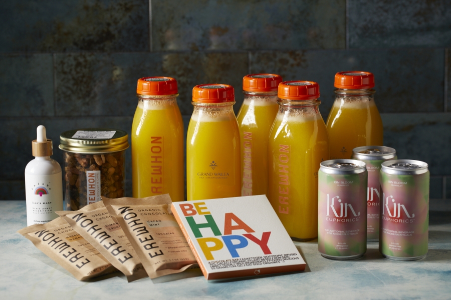 Erewhon products including Aloha Sunshine juice