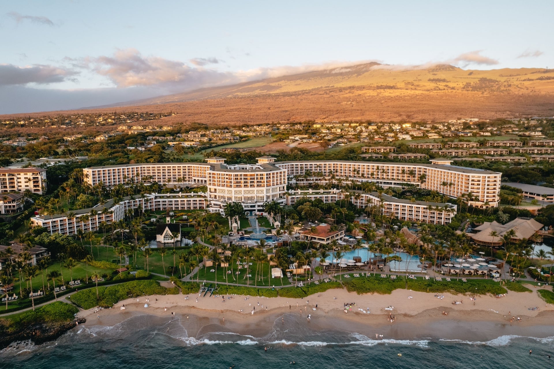 An aerial view of the resort from the coastline